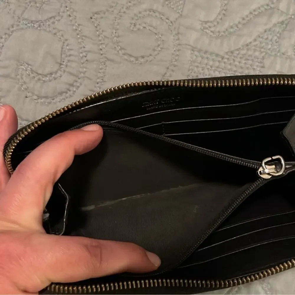 Vintage Jimmy Choo Black Leather Star Studded Long Zipper Wallet